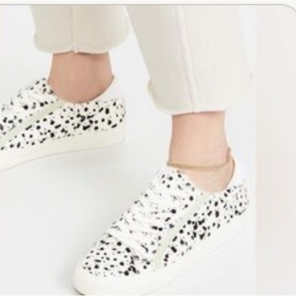 Madewell sidewalk low sneakers white Mint Black Dot Fur tennis shoes size 9.5